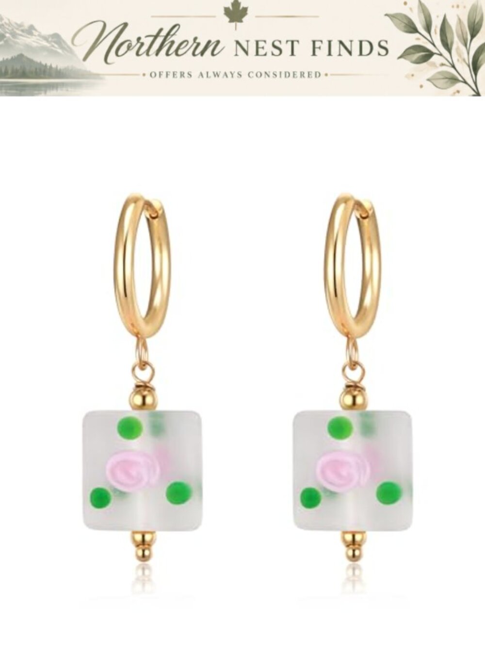Rose Flower Glass Earrings Vintage Drop Dangle Hoop Jewelry for Women